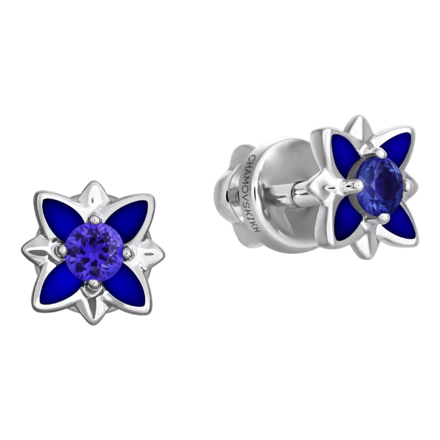 Пусеты с сапфирами, белое золото, н.керамика