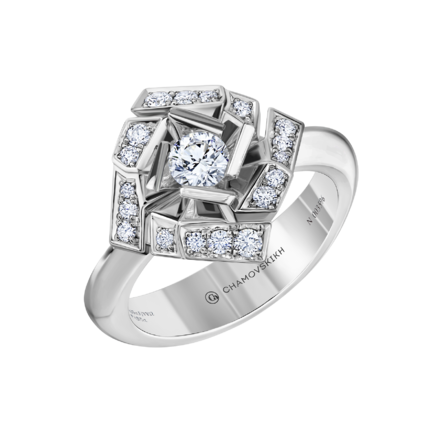 Кольцо с бриллиантами, белое золото