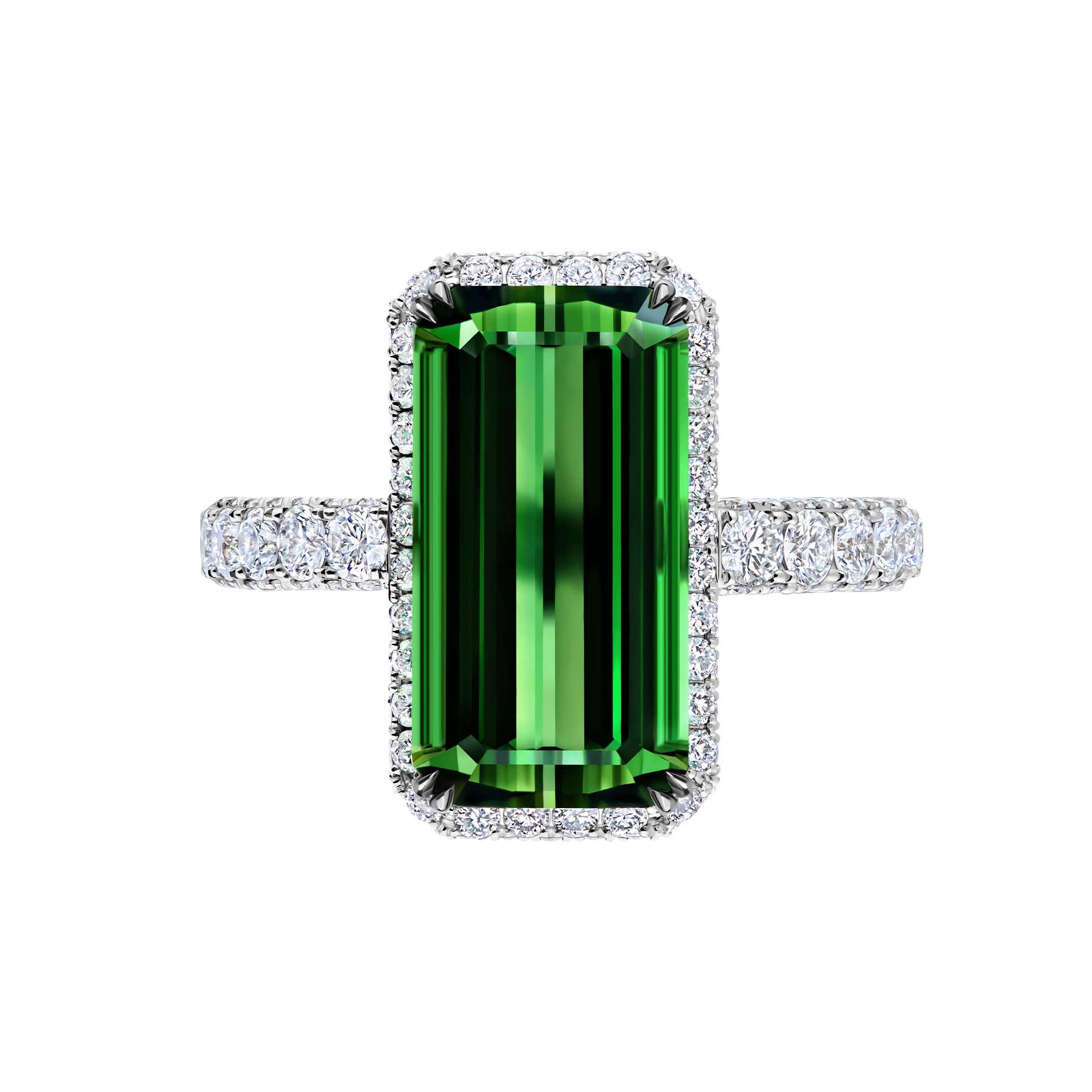 Кольцо с верделитом и бриллиантами, белое золото