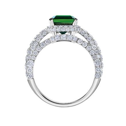 Кольцо с верделитом и бриллиантами, белое золото 3