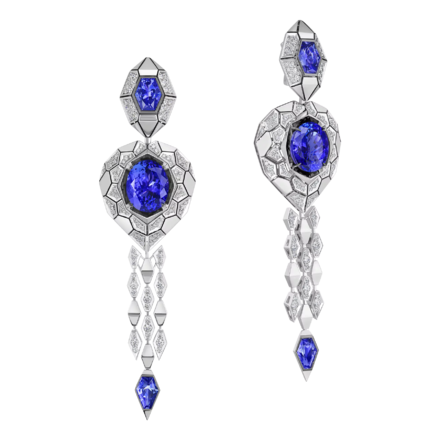 Серьги с бриллиантами и танзанитами, белое золото