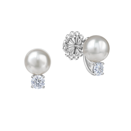 Пусеты с жемчугом и бриллиантами, белое золото