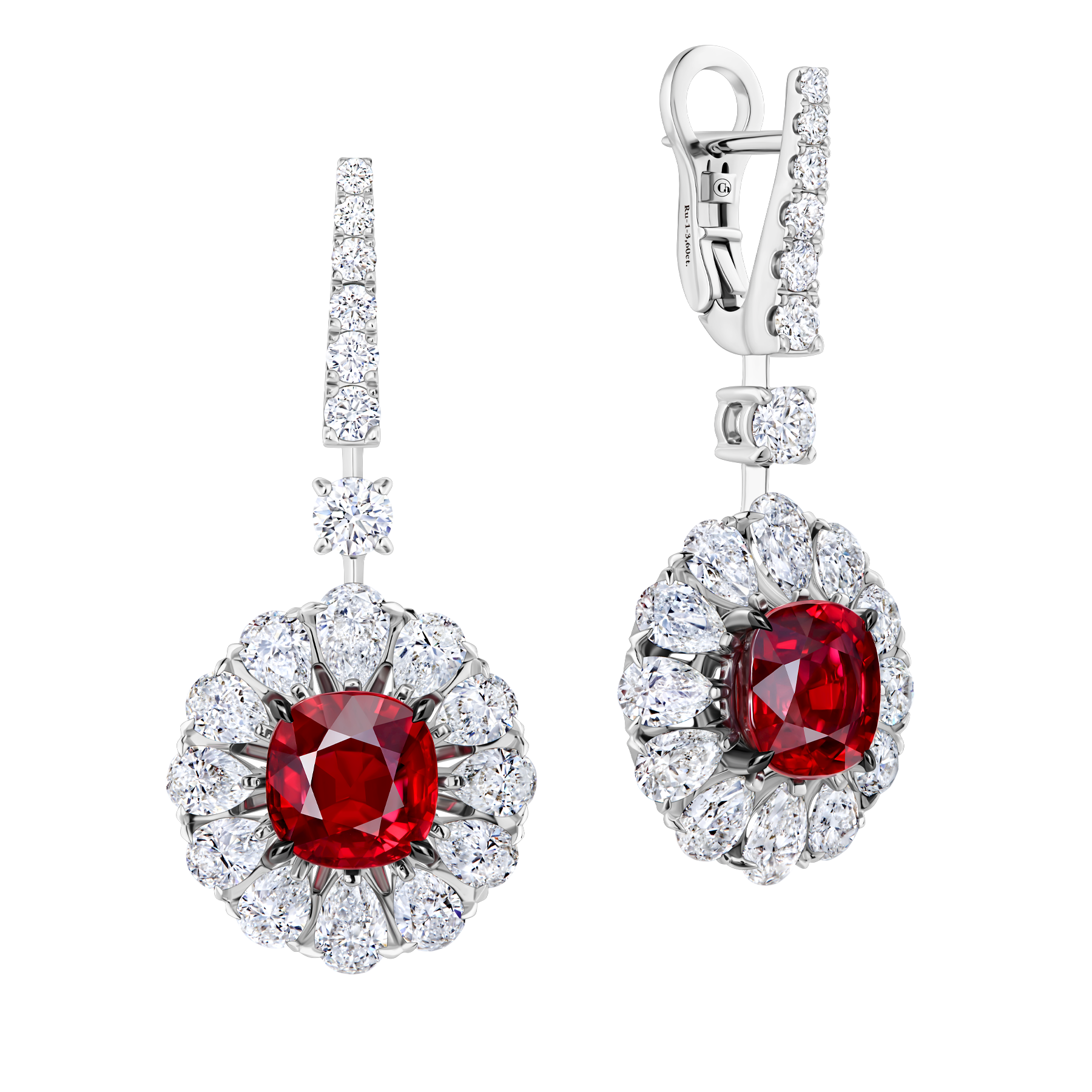 Серьги с рубинами и бриллиантами, белое золото