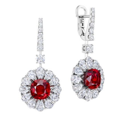 Серьги с рубинами и бриллиантами, белое золото
