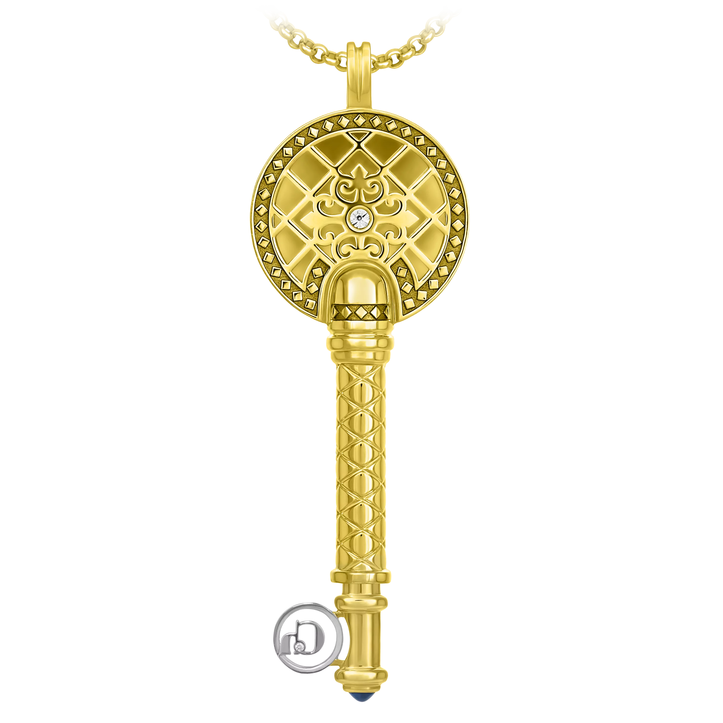 Подвес с сапфиром и бриллиантами, жёлтое и белое золото