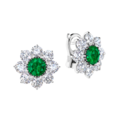 Серьги с изумрудами и бриллиантами, белое золото