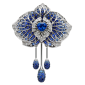 Брошь с сапфирами и бриллиантами, белое золото