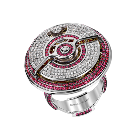 Кольцо с бриллиантами и рубинами, белое золото, н.керамика