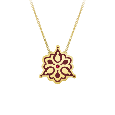 Колье с рубином и бриллиантом, желтое золото, нанокерамика