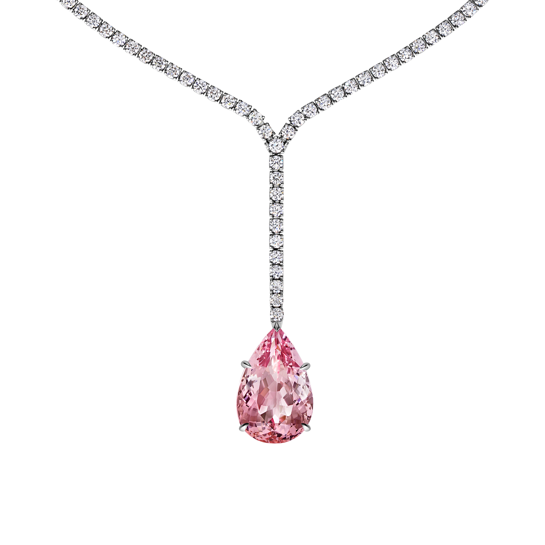 Колье с морганитом и бриллиантами, белое золото