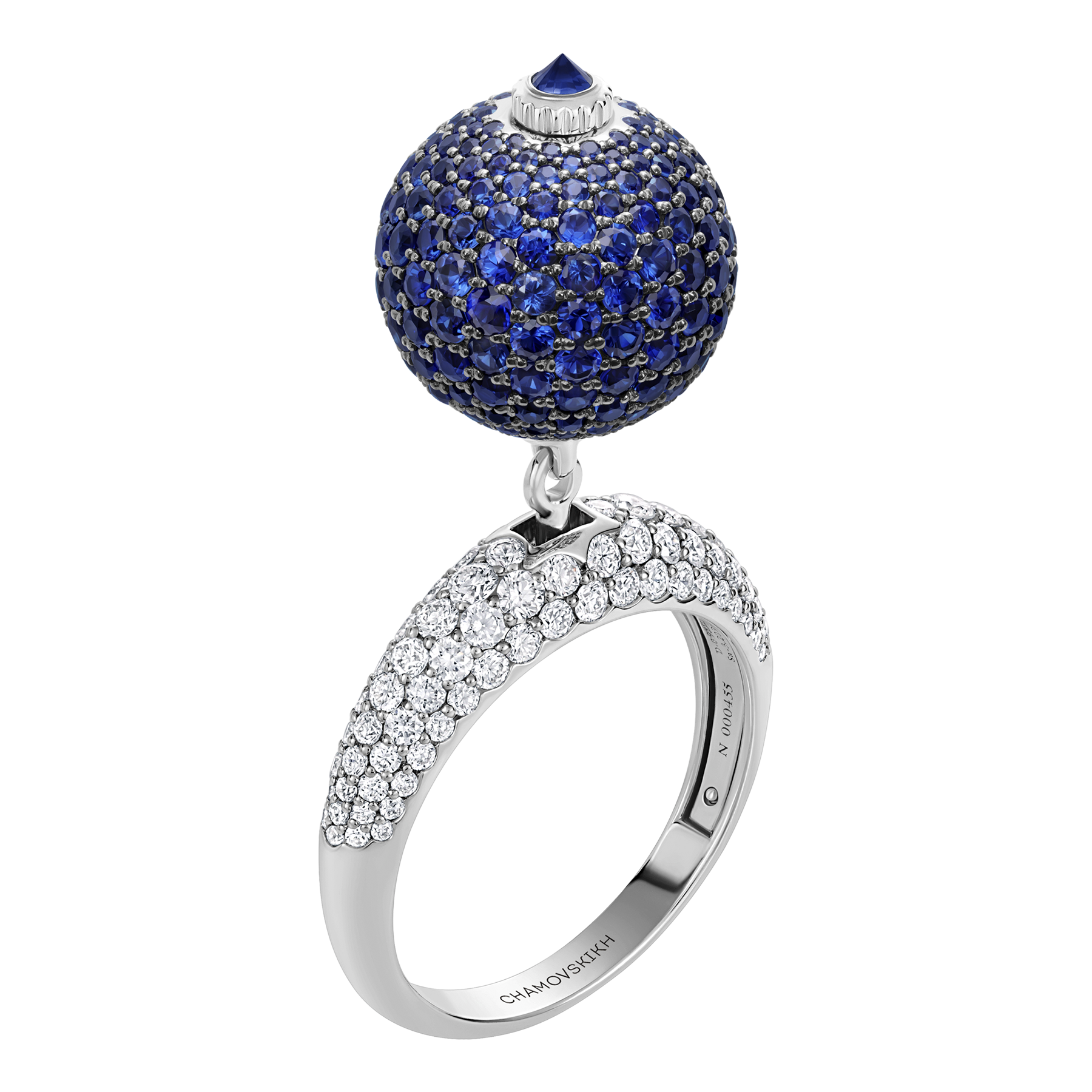 Кольцо с сапфирами и бриллиантами, белое золото