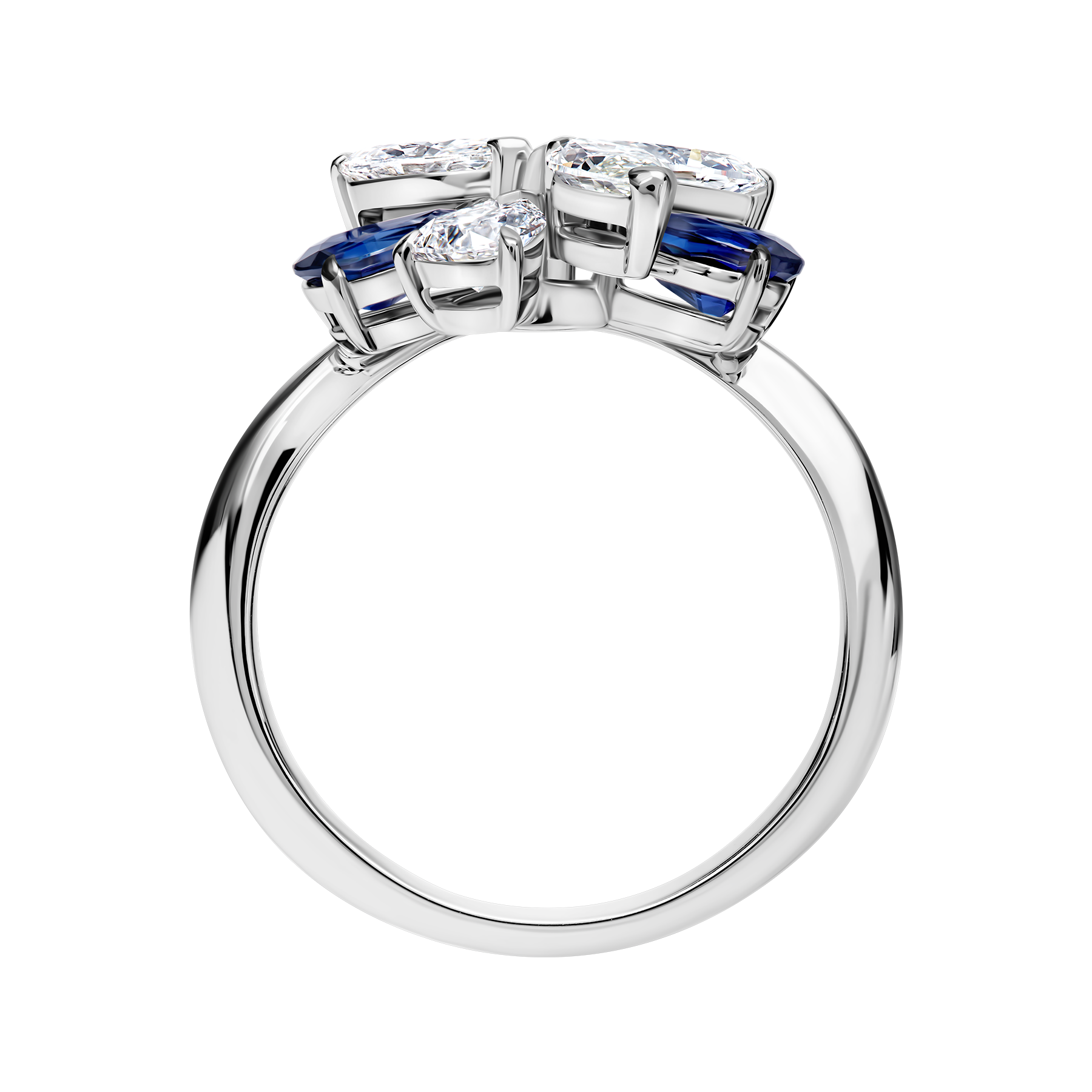 Кольцо с сапфирами и бриллиантами, белое золото