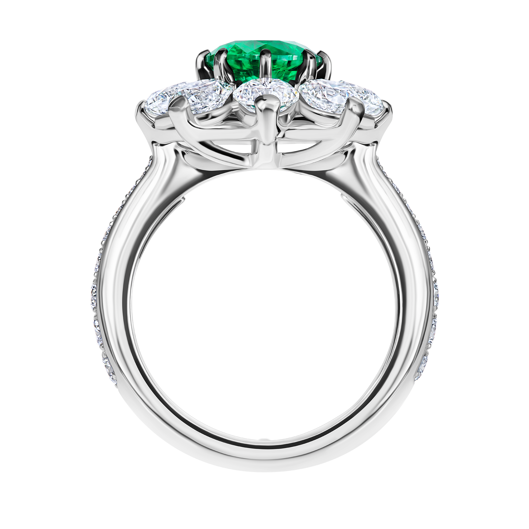 Кольцо с изумрудом и бриллиантами, белое золото