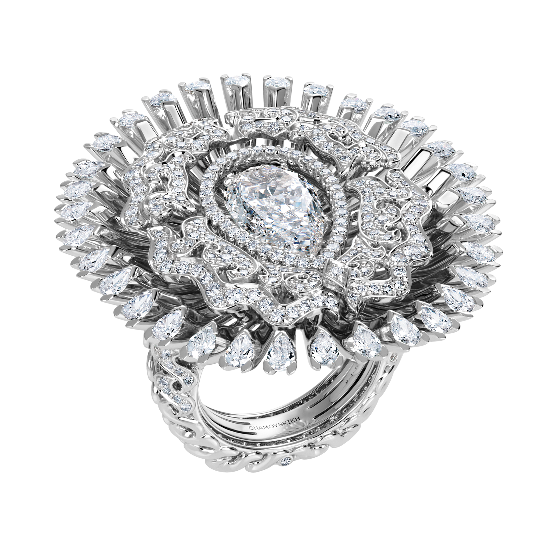 Кольцо с бриллиантами, белое золото
