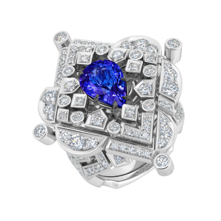 Кольцо с танзанитом и бриллиантами, белое золото