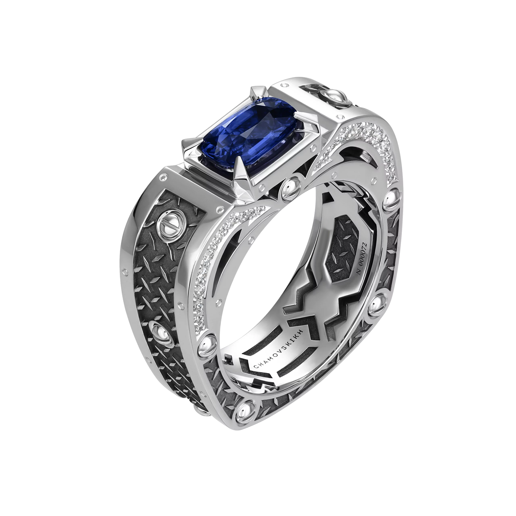 Кольцо с сапфиром и бриллиантами, белое золото