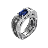 Кольцо с сапфиром и бриллиантами, белое золото