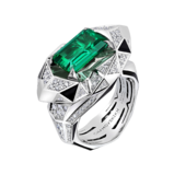 Кольцо с изумрудом и бриллиантами, белое золото, н.керамика