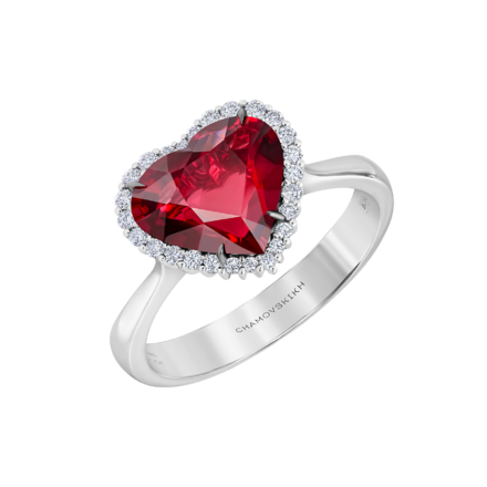 Кольцо с рубином и бриллиантами, белое золото