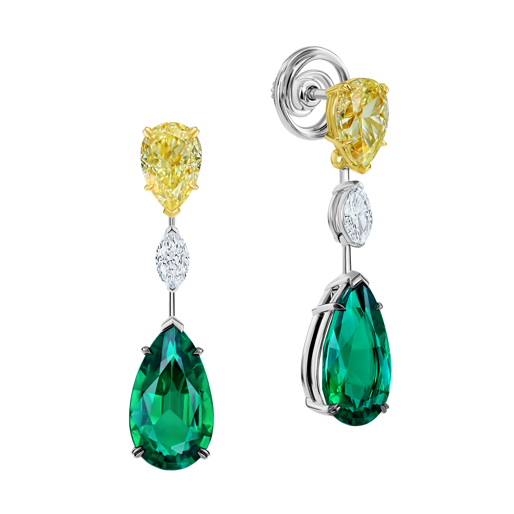 Серьги с изумрудами и бриллиантами, белое золото