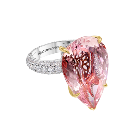 Кольцо с морганитом и бриллиантами, белое золото 3