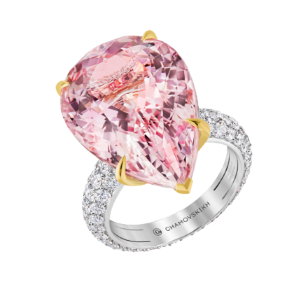 Кольцо с морганитом и бриллиантами, белое золото