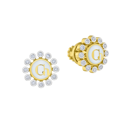 Пусеты с бриллиантами, желтое золото, нанокерамика