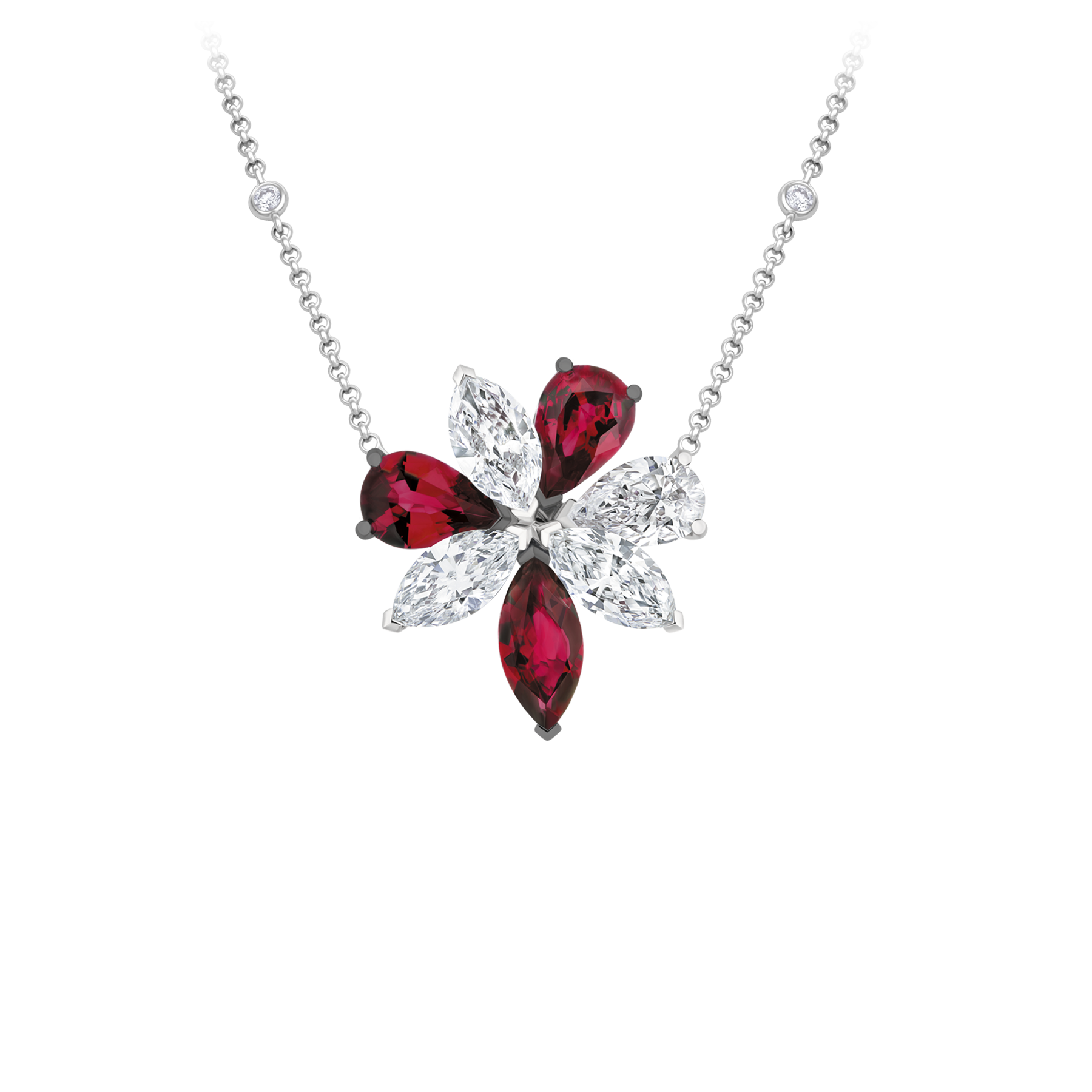 Колье с рубинами и бриллиантами, белое золото
