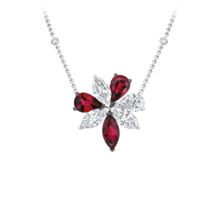 Колье с рубинами и бриллиантами, белое золото