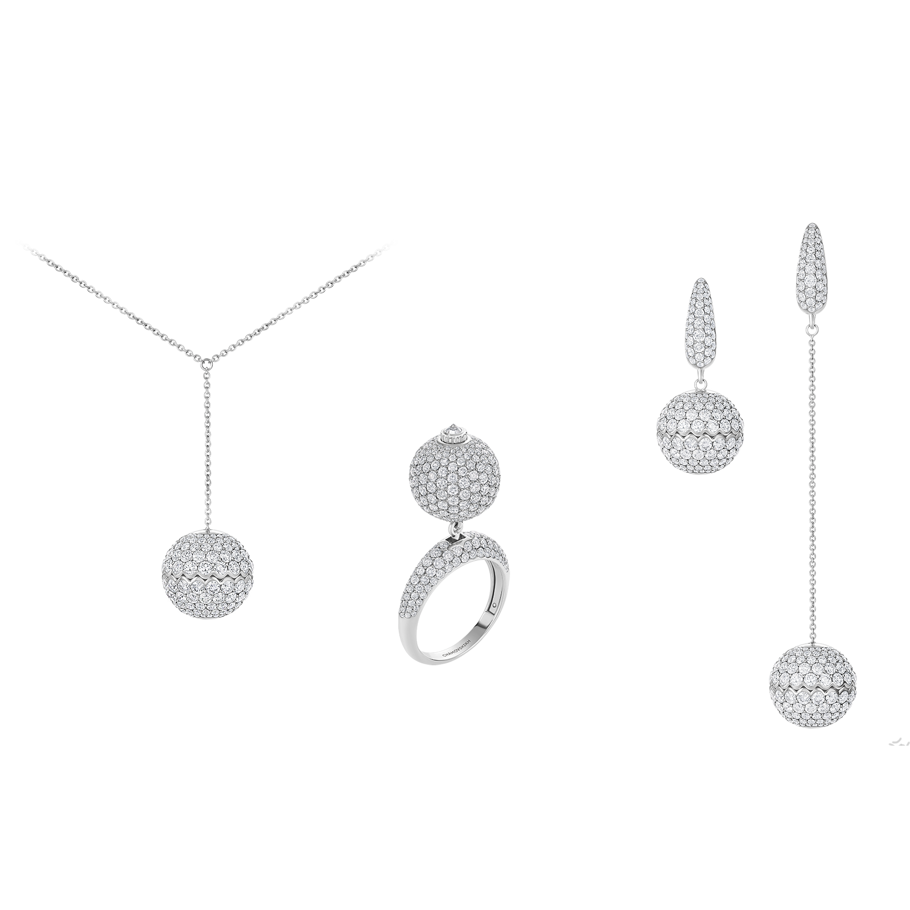 Сет с бриллиантами, белое золото