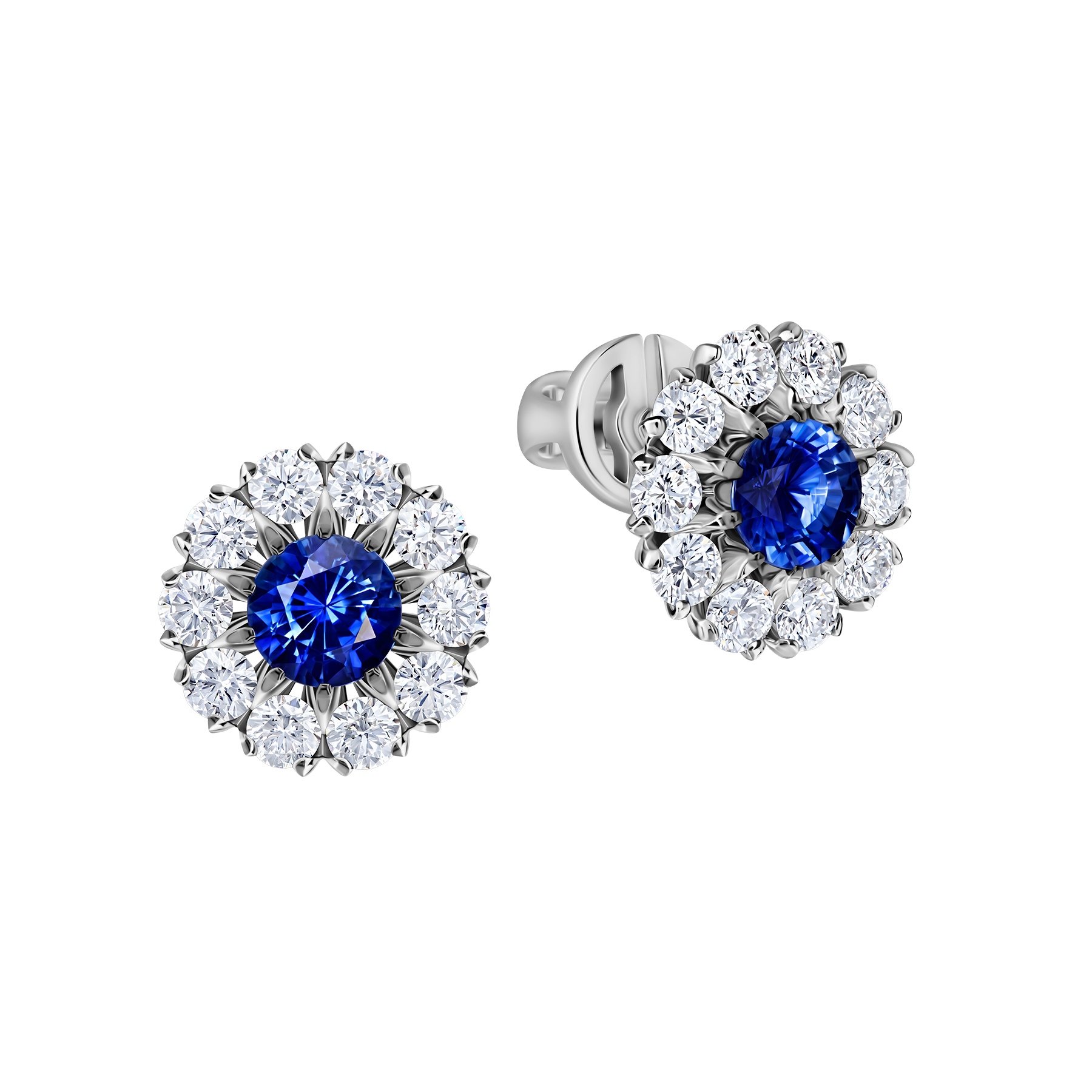 Пусеты с сапфирами и бриллиантами, белое золото