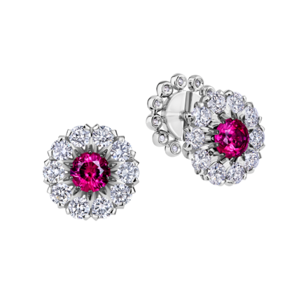 Пусеты с рубинами и бриллиантами, белое золото