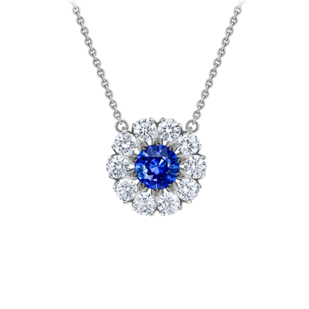 Колье с сапфиром и бриллиантами, белое золото