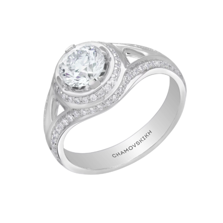 Помолвочное кольцо с бриллиантами, белое золото