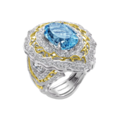 Кольцо с аквамарином и бриллиантами, белое золото