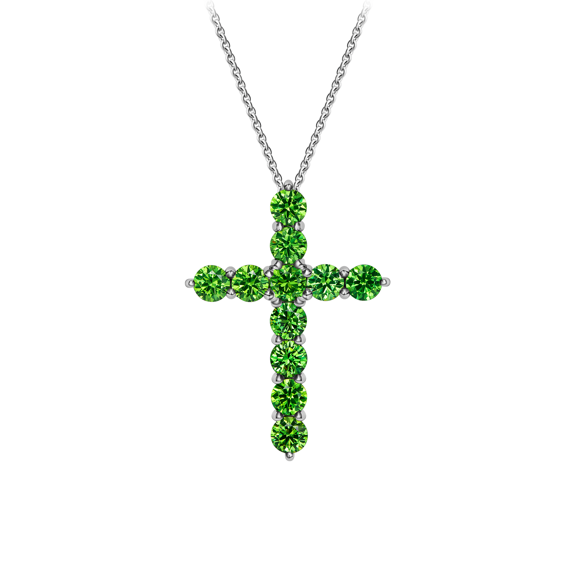 Колье с демантоидами и бриллиантом, белое золото