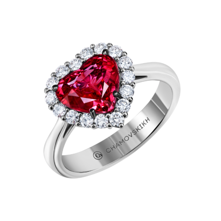 Кольцо с рубином и бриллиантами, белое золото