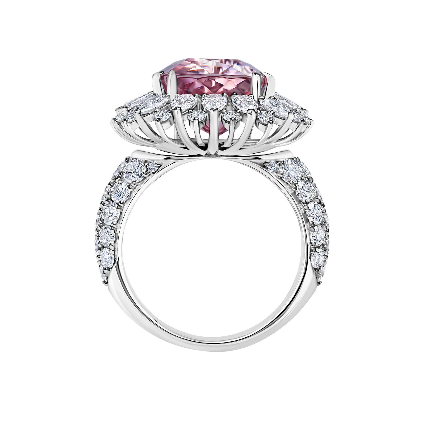 Кольцо с морганитом и бриллиантами, белое золото