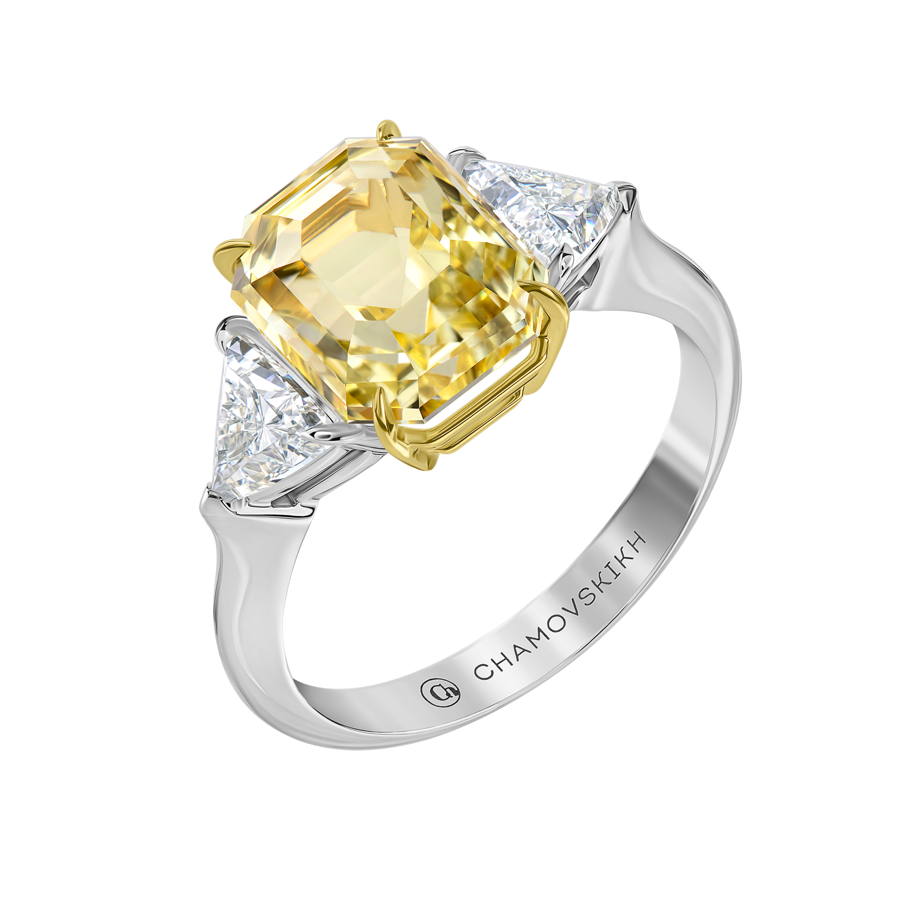 Кольцо с жёлтым сапфиром и бриллиантами, белое золото