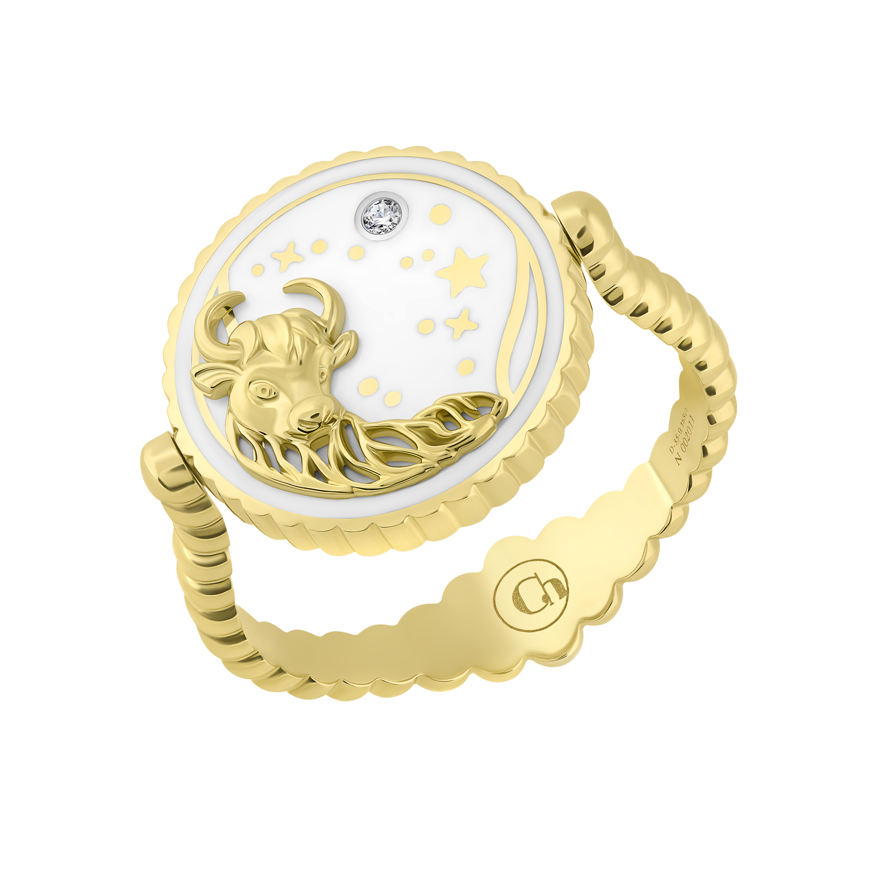 Кольцо с бриллиантами, жёлтое золото, н.керамика