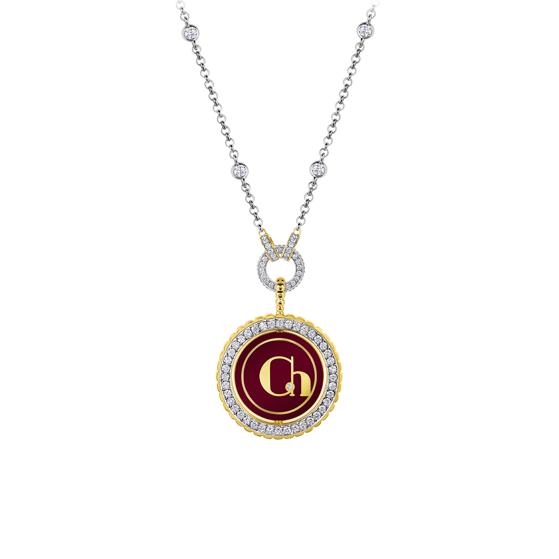 Колье с бриллиантами, н.керамика, белое и желтое золото