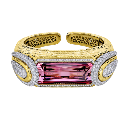Браслет с турмалином рубеллитом и бриллиантами, желтое золото