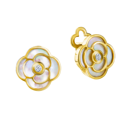 Серьги с бриллиантами и перламутром, желтое золото