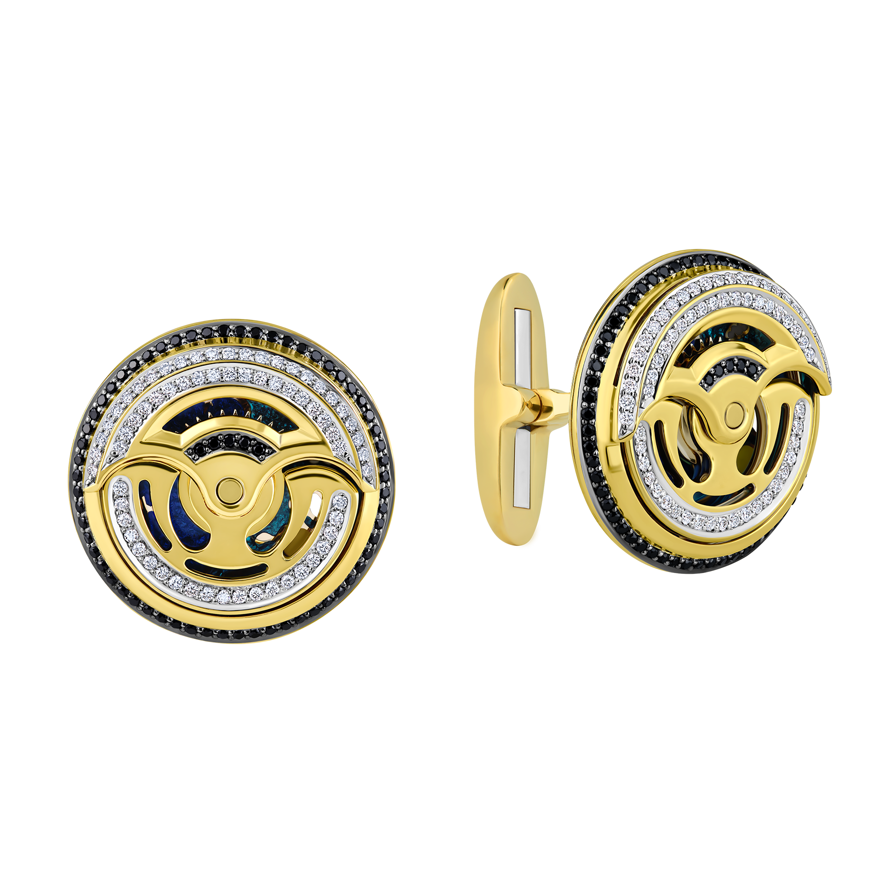 Запонки с бриллиантами, желтое золото, н.керамика