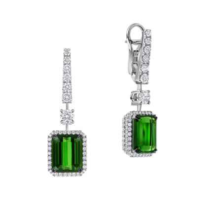 Серьги с турмалинами верделитами и бриллиантами, белое золото