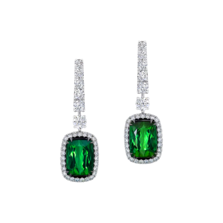 Серьги с верделитами и бриллиантами, белое золото