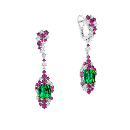 Серьги с верделитами, бриллиантами и рубинами, белое золото 3