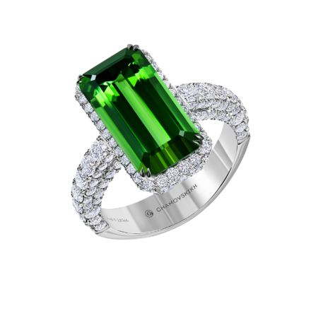 Кольцо с верделитом и бриллиантами, белое золото