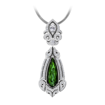 Подвес с турмалином верделитом и бриллиантами, белое золото