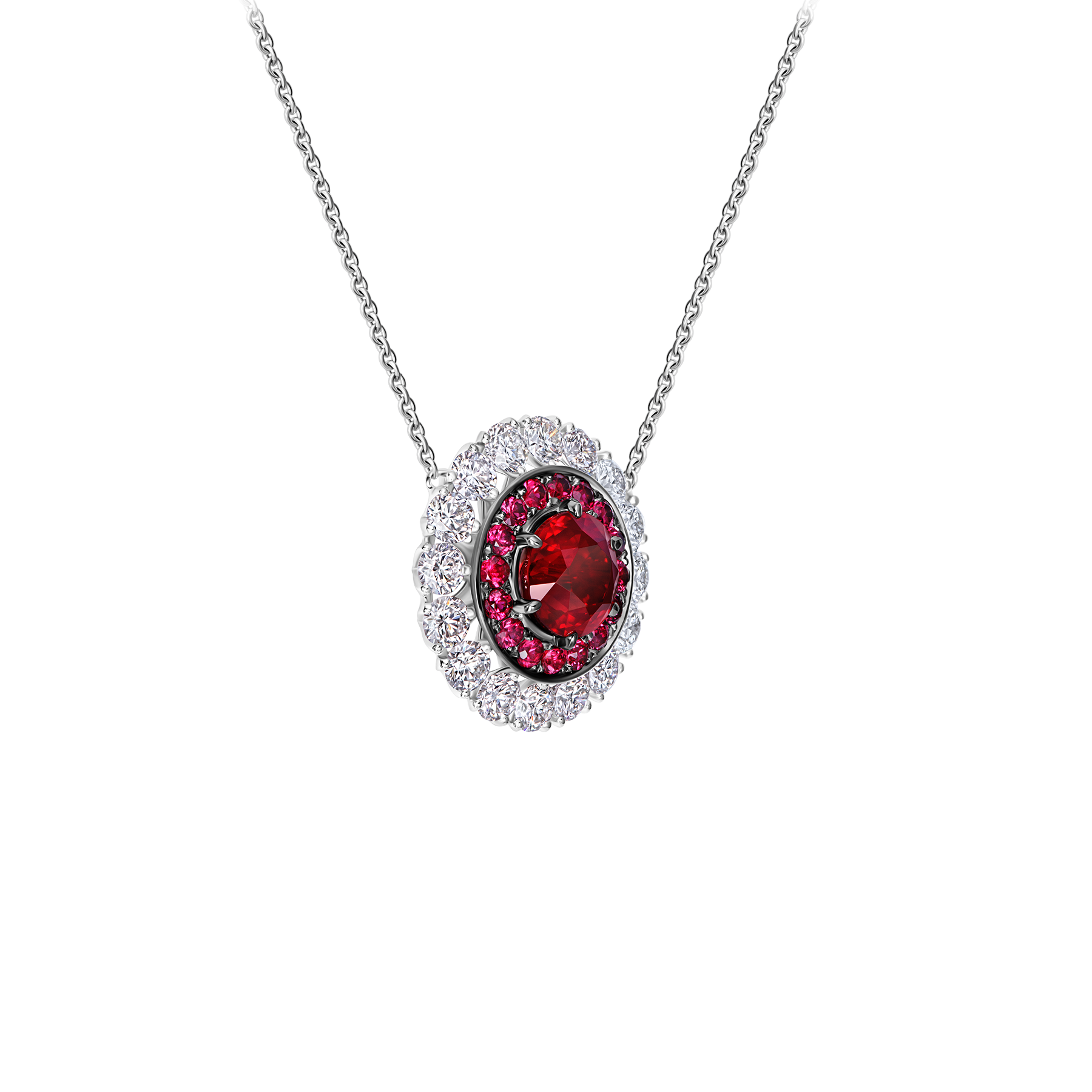 Колье с рубинами и бриллиантами, белое золото